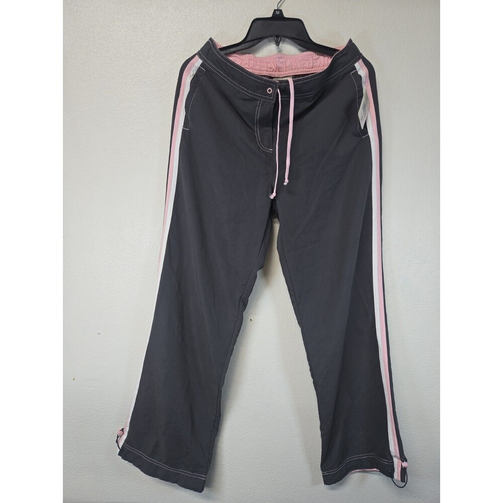 NWT Green Tea Wide Leg Track Pants Charcoal Gray Pink Stripe Y2K Gorpcore M